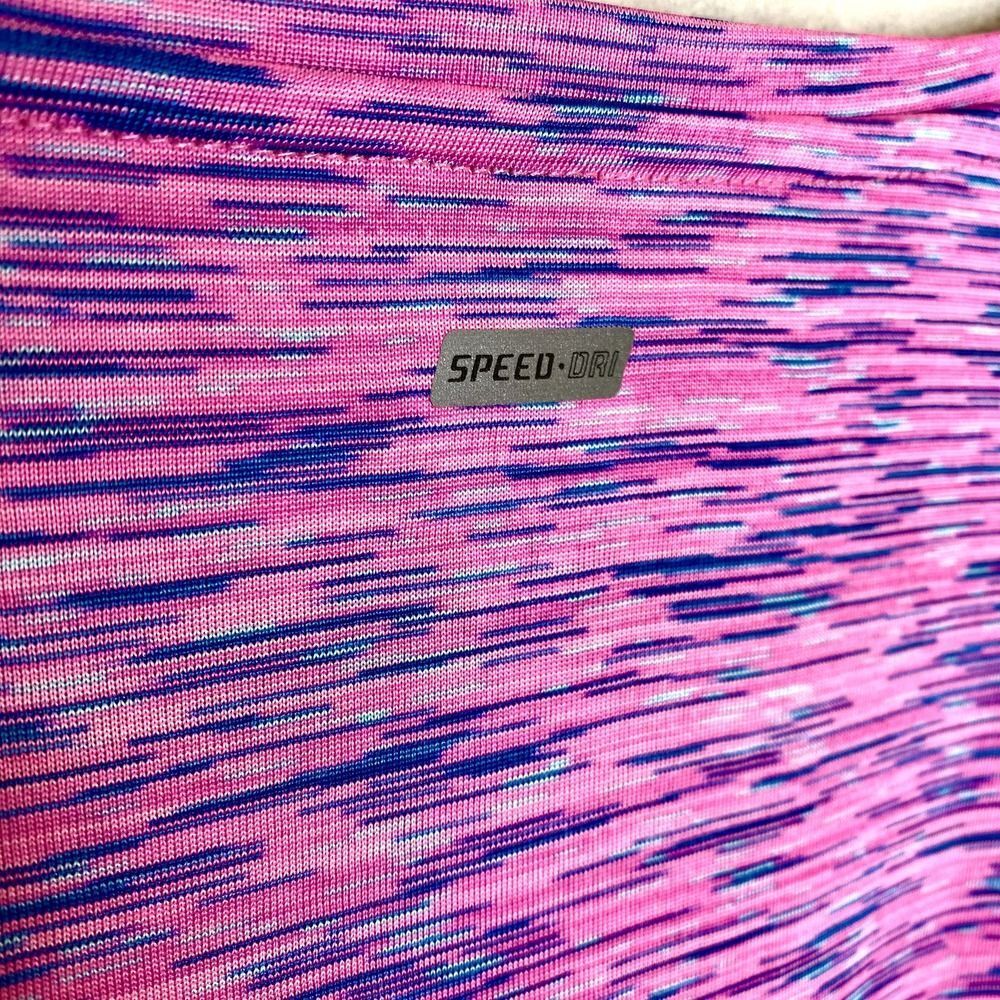Spalding Short Sleeve Space Dye Speed Dri Workout Tee XL Pink Blue Gym T-Shirt - Picture 6 of 7